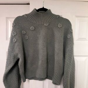 Jessica Simpson Green Turtleneck Sweater with Floral Details